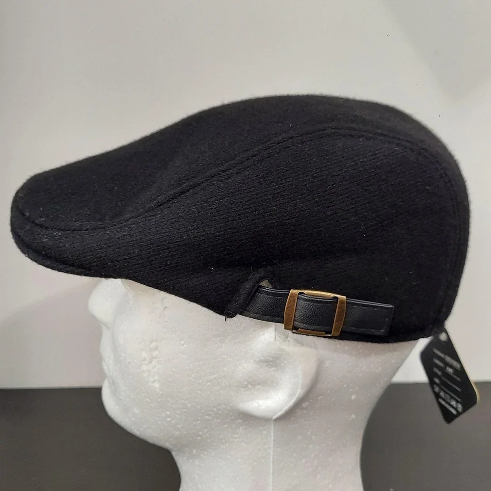 GEDISEN Hat Cap Mens One Size‎ Black Flat Cap Adjustable Wool Blend Lined